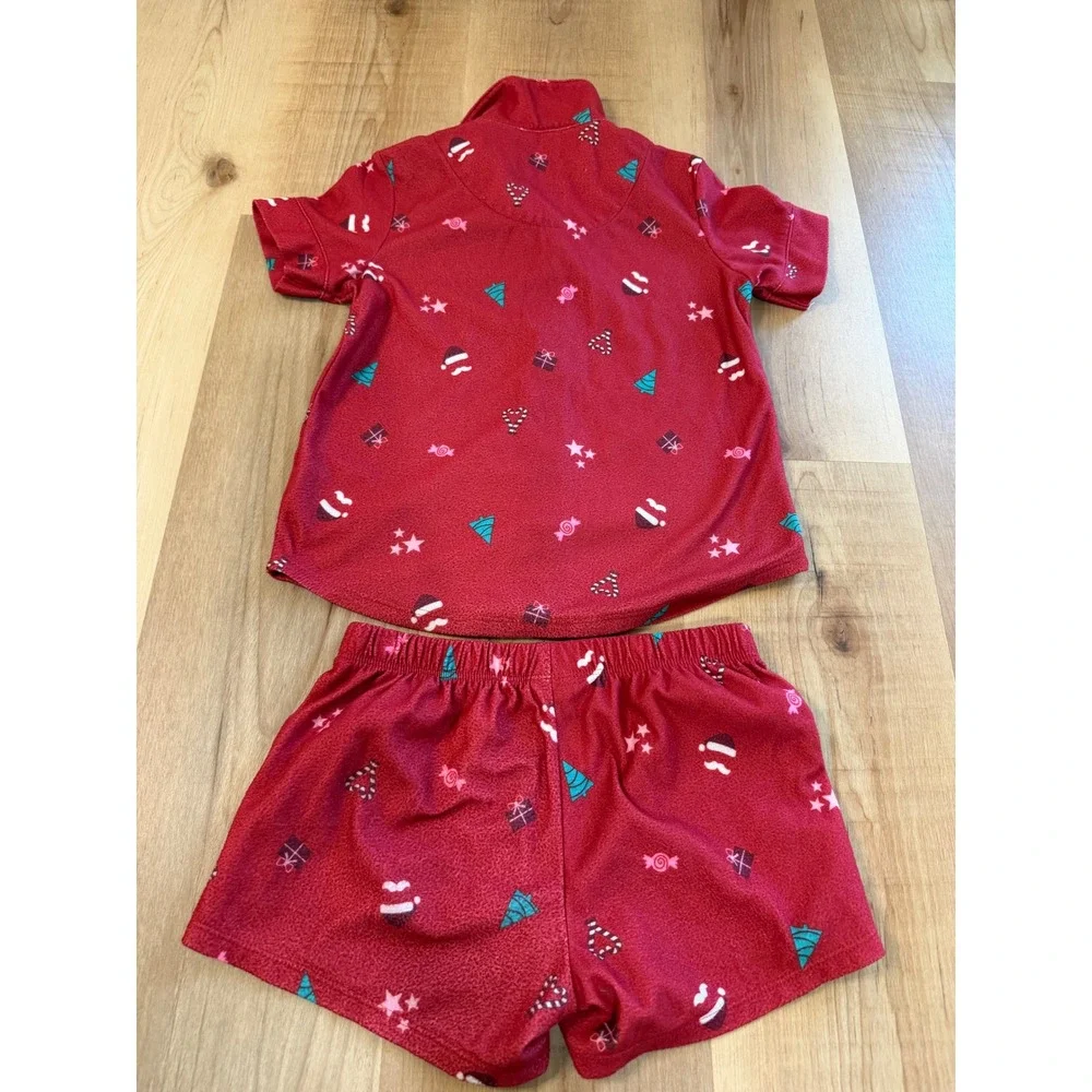 SO Girls Christmas Pajama Set Red Fleece Short Sleeve Shirt Shorts XS 6 6X